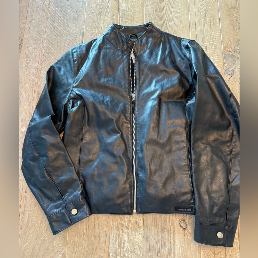 Calvin Klein Jeans Black Leather Womens Jacket L
